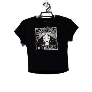 Horoscopez Hot Headed Aries Baby Tee Sz S Black Woman Fire Crown Graphics NWT